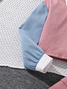 Set de 2 piezas con camisa de manga larga y pantalones cargo de colores multicolor en estilo patchwork para niñas preadolescentes, para primavera y otoño - Rosa - Ver 4