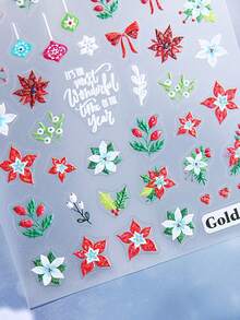 5D 蓝色雪花圣诞指甲贴纸 3 件装彩色红绿花瓣花卉印花树叶设计 DIY 冬季自粘凝胶抛光贴花滑块美甲配件美甲装饰 - 彩色 - 查看 5