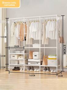 Clothes Rack Floor Hanger Shoe Rack Multipurpose Organizer Stainless Steel - 三排吊架 - 查看 7
