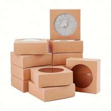 6pcs Elegant Foldable Kraft Paper Gift Boxes With Clear Round Window - Perfect For Wedding, Birthday And Anniversary - Multicolor - View 3