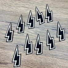 10pcs Lightning Embroidered Cloth Patch, Can Be Sewn Or Ironed, DIyDecorative For Hat, Backpack, Clothes And More, Sewing DecorativeSupplies & Accessories,Iron On Patches,4th Of July,Mother's Day Gift - Black and White - View 7
