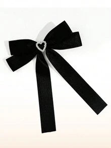 2 piezas Pinzas para el cabello con corazón y lazo con strass para niñas, estilo académico fresco y versátil