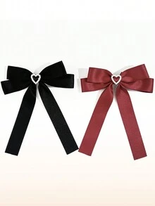 2 piezas Pinzas para el cabello con corazón y lazo con strass para niñas, estilo académico fresco y versátil