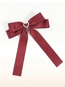 2 piezas Pinzas para el cabello con corazón y lazo con strass para niñas, estilo académico fresco y versátil