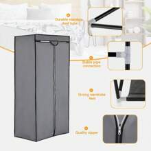 Single Fabric Canvas Wardrobe With Hanging Rail Shelving Clothe Storages ClosetsCoat Hanger Back To School - Black - View 3