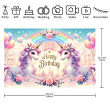 1PC 可爱独角兽花朵生日主题派对装饰背景 210*150/150*100/100*75CM 粉色花朵独角兽气球天空彩虹城堡背景布 适用于生日派对及一般庆典场地装饰背景布 影楼拍照装饰背景布 房间花园多用途主题派对背景装饰用品 - 彩色 - 查看 14