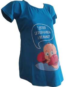 Printed Maternity T-Shirt With Gloves - Blue - View 2
