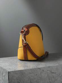 Women's Crossbody Bag, Fashion Chic Shoulder Purse, Two-Tone PU Leather, Adjustable Strap, Casual Everyday Satchel - 黃色 - 查看 3