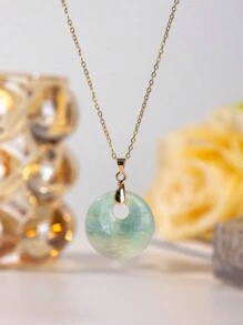 1pc Natural Crystal Doughnut Shape Charm Fashion Cute Pendant Amulet Lucky Coin Pendant Necklace, Holiday Party To Send Friends And Family Jewelry Gift Choice