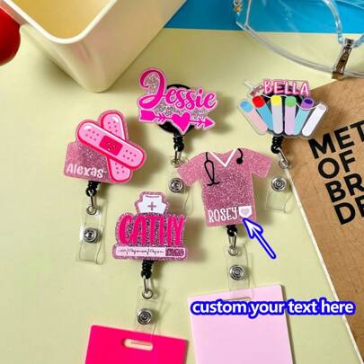 1 pieza Portanombres personalizado para enfermera con carrete retráctil, Soporte de identificación personalizado con clip retráctil, Adecuado como regalo para enfermería, estudiantes, maestros, otoño/invierno, multifuncional, ajustable, ornamental, reutilizable, exquisito, adorable, de alta calidad, moderno, colorido, cómodo, elegante, personalizado, único, regalo ideal para él, regalo ideal para ella, novio, novia, papá, mamá, familia, amigos, hijo, hija, oficina, salón de té, escuela, hogar, renovación del hogar, brazaletes personalizados con apellido y nombre de marca