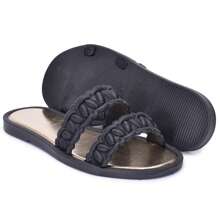 Sandália Papete Slide Duas Tiras Elegância Estilo Versatilidade Metalizada Rasteira