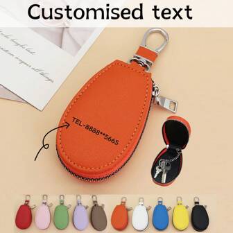 1 pieza Bolsa personalizada para llaves con texto, Bolsa personalizada para llaves con número de teléfono, Bolsa antiperidida de llaves, Llavero unisex, Bolsa con cremallera para llaves de piel sintética, Bolsa para llaves de coche
