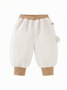 mini bala Boys Girls Fleece Long Pants Autumn Winter Stylish Casual Trousers - Light Khaki - View 4