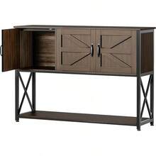 Farmhouse Console Table With 3 Barn Doors, 46" Modern Entryway Table With Spacious Storage Cabinet And Bottom Shelf, Wood Rustic Sofa Table For Entryway Or Living Room, Deep Rustic Brown - 白色 - 查看 1