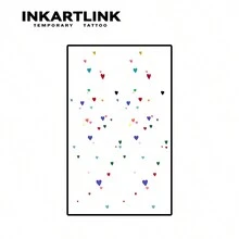 INKARTLINK 2 件/套彩色临时纹身贴纸，防水、持久、易粘贴、色彩鲜艳（彩色心形） - 黑色 - 查看 3