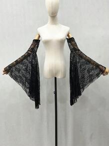 1件白色玫瑰蕾丝中长款可拆卸喇叭袖口新娘礼服 - 彩色 - 查看 2