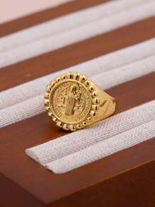1pc DIY New Virgin Mary Classic Ring, Copper Micro-Inlay CZ Plated 18K Gold Women Girls Faith Virgin Mary Ring