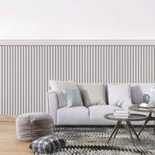 Misty Gray Slatted Adhesive Wallpaper With Stripe For Half Wall - Màu Xám nhạt - Xem 1