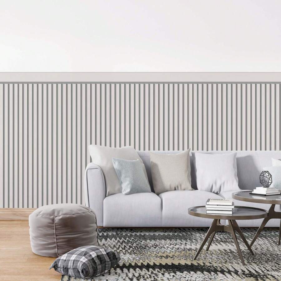 Misty Gray Slatted Adhesive Wallpaper With Stripe For Half Wall - Màu Xám nhạt - Xem 1