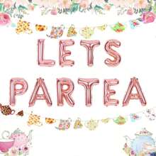 LaVenty LET'S PAR TEA Balloons Tea Party Birthday Banner Tea Party Decorations Lets Par-Tea Party Decor Par Tea  Par Gender Reveal Party Tea First Birthday Decoration Flower Garland (Floral Banner) - Rose Gold - View 1