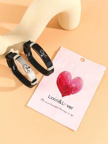 ATLVXJL Bộ 2 vòng tay đôi thể hiện tình yêu bằng cách ấn vào hình trái tim, họa tiết "Biết em yêu anh", chất liệu thép không gỉ màu đen bạc, mặt dây chuyền silicon phát sáng trong bóng tối, thích hợp làm quà tặng Ngày Valentine cho nữ hoặc quà tặng ngày lễ cho người thân yêu. - Nhiều màu - Xem 6