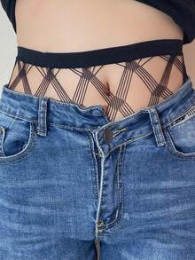 1 双女士黑色交叉镂空渔网袜，薄款性感系带连裤袜，适合春秋季 - 黑色 - 查看 5