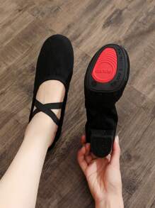 女式 3cm 低跟帆布鞋带鞋带，可拆卸橡胶鞋底，成人软底运动/舞蹈鞋，适合教学、户外芭蕾舞、古典舞、肚皮舞、瑜伽练习、四季舞蹈活动，舒适耐用防滑 - 黑色 - 查看 6