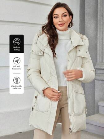 HaiLuoZi Flap Pocket Hooded Padded Coat