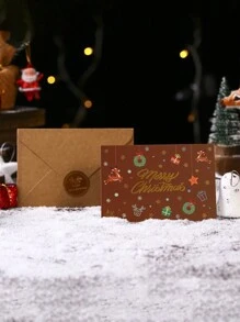 1pc New Exquisite Christmas/Thanksgiving Gift Card, Christmas Card With Blessings & Message, 6 Color Options, Kraft Paper Envelope Included, Double-Sided Printing, Smooth Writing, Suitable For Christmas & Thanksgiving Greetings