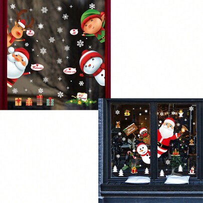 62pcs Christmas Snowflakes, Reindeer, Santa Claus Electrostatic Decals, Window Glass Stickers For Christmas Decoration
