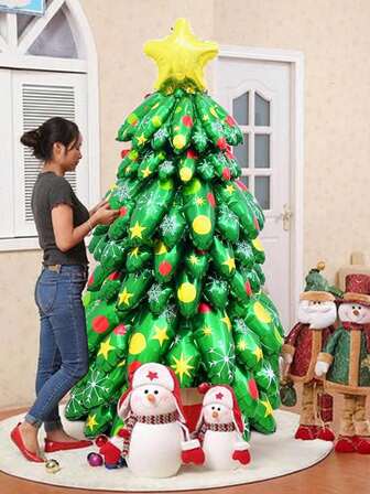 1 套铝箔圣诞树气球组装套件，适用于圣诞派对装饰、圣诞节