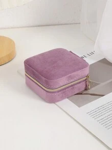 TONVIC 1件/2件裝 女用旅行便攜天鵝絨珠寶收納盒 項鍊戒指耳環儲物盒 拉鍊方形珠寶收納盒 - 均碼 - 查看 16