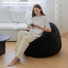 Puf sillón cama de 3 pies de diámetro (36"x36"x24") acogedor para adultos y niños, sillón perezoso de gran tamaño, sofá cama grande, relleno de espuma de alta densidad - Negro - Ver 3