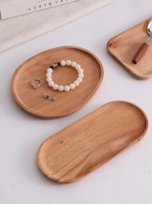 1 PC Wooden Jewelry Tray, Oval/Round Wooden Tray. For The Storage Of Necklaces, Rings, Bracelets, Keys. Back To School, Room Decor - Multicolor - View 7