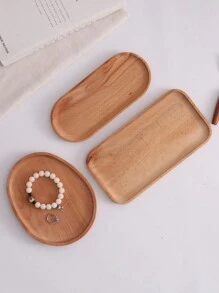 1 PC Wooden Jewelry Tray, Oval/Round Wooden Tray. For The Storage Of Necklaces, Rings, Bracelets, Keys. Back To School, Room Decor - Multicolor - View 8
