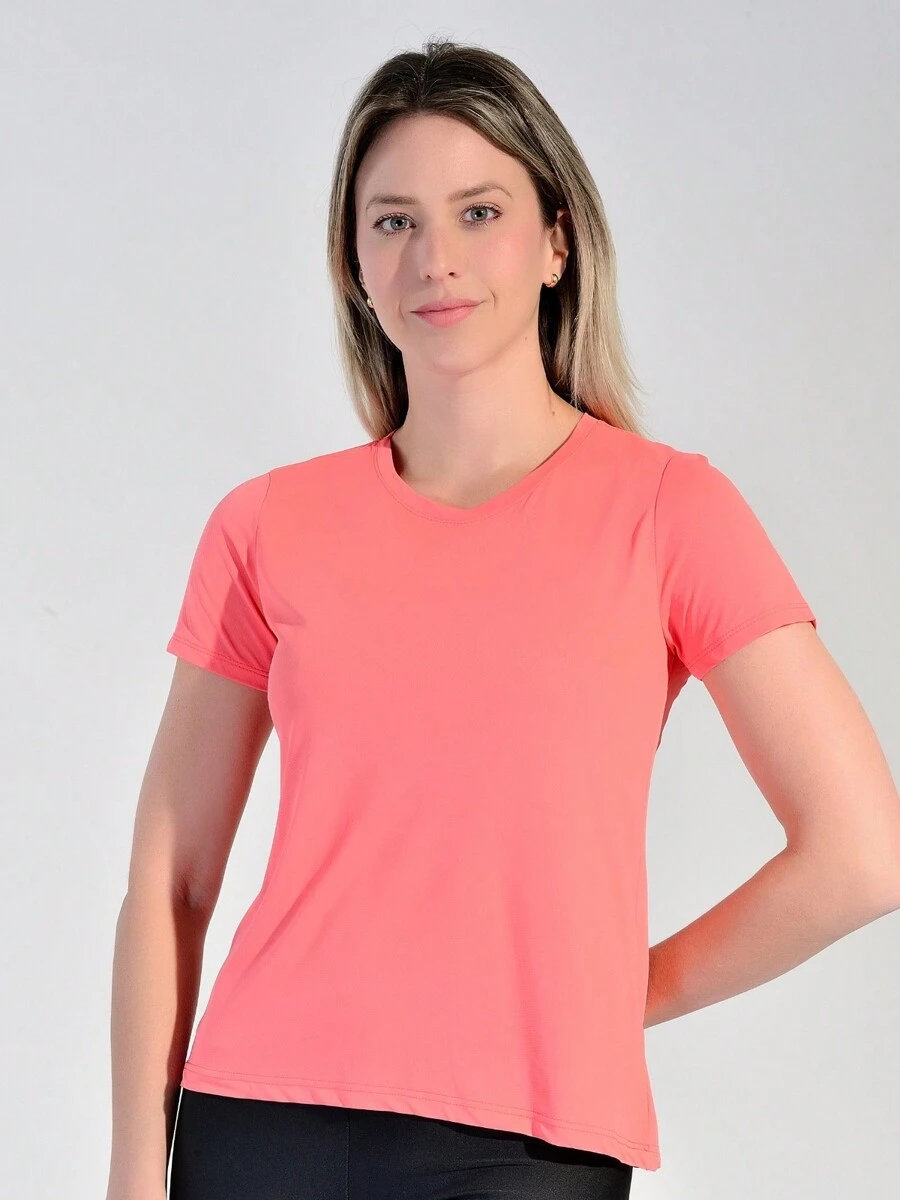 POLYAMIDE FITNESS T-SHIRT WITH COLD TOUCH - 珊瑚粉 - 查看 1