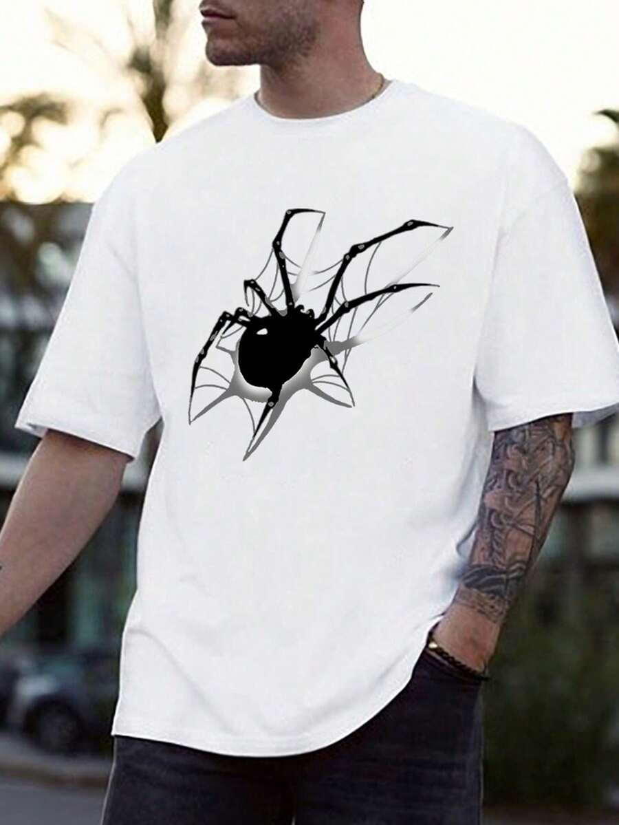 Men Spider Web Print T Shirt - 白色 - 查看 1