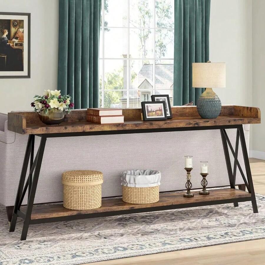 70.9 Inch Extra Long Console Table Behind Couch, Rustic Industrial Sofa