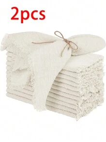 2/6/12/300pcs Simple Fresh Fringed Cloth Napkins, Soft & Absorbent, Suitable For Party, Wedding, Restaurant, Dining Table Decor
