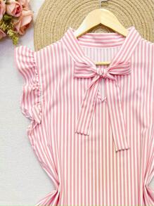 olinka modas Olinka Fashion Tank Top With Ruffle Sleeves And Tie Front - Hồng - Xem 2