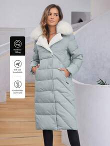 HaiLuoZi Cappotto imbottito con cappuccio, slim fit, dal collo di pelliccia, casual invernale - Grigio - Visualizzare 1