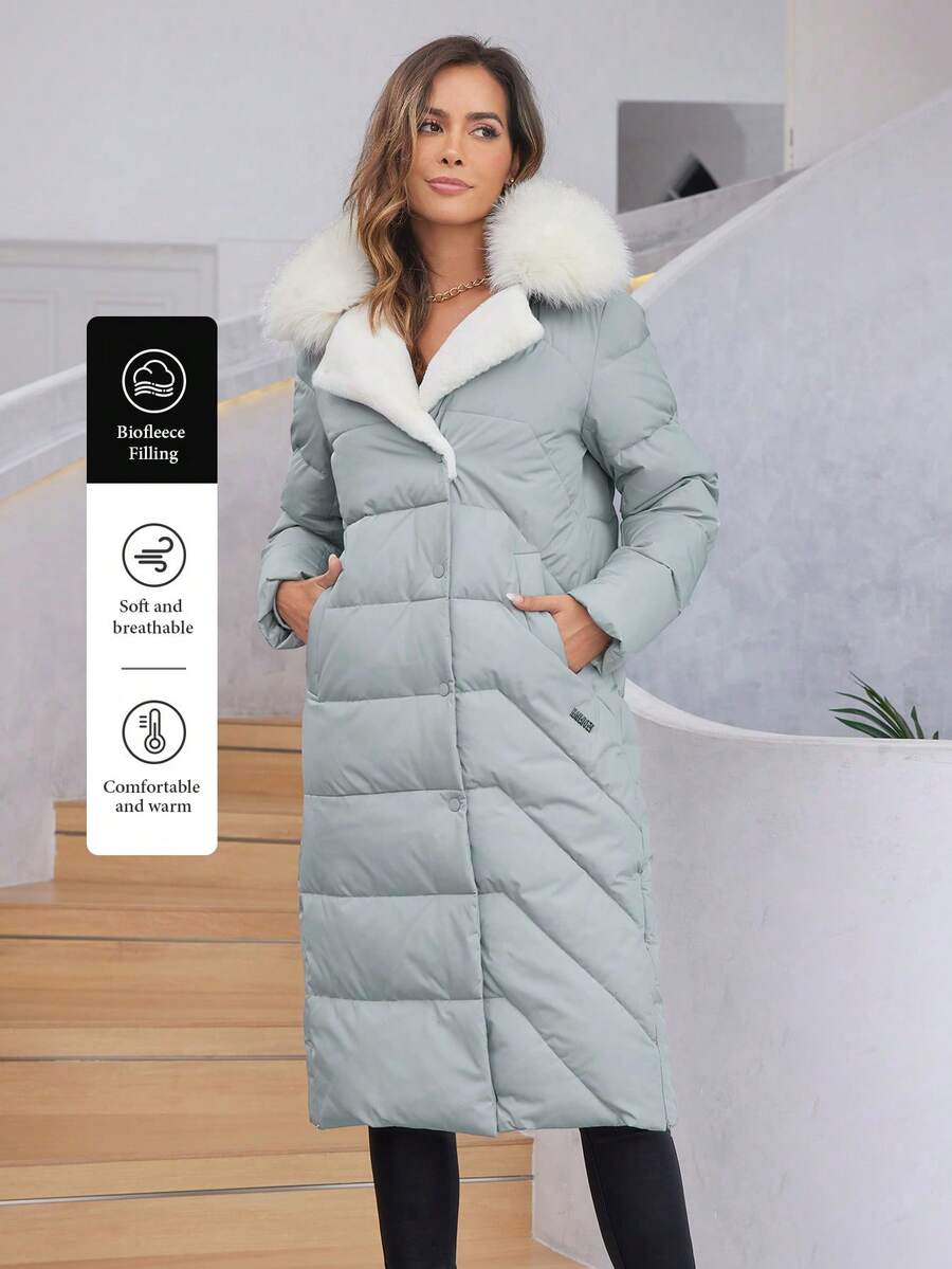 HaiLuoZi Cappotto imbottito con cappuccio, slim fit, dal collo di pelliccia, casual invernale - Grigio - Visualizzare 1
