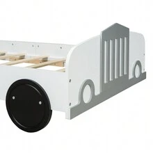 Striking Car-Shaped Design: This Twin-Size Bed Features A Captivating Car Shape, Available In Three Vivid Colors, Making It The Perfect Centerpiece For Any Child's Bedroom.  Superior Quality Construction: Made From Good-Quality Plywood And MDF, This Bed Is Built To Last, Providing Sturdy Slats That Support Daily Use And Withstand Wear And Tear.  Enhanced Safety Features: Designed With Protective Side Rails Next To The Headboard, This Bed Ensures A Secure Sleeping Experience, Preventing Accidental Falls For Added Peace Of Mind.  Comfort Meets Functionality: Blending Style And Practicality, This Bed Offers A Comfortable Sleeping Surface While Enhancing The Overall Aesthetic Of Your Child's Space.  Convenient Size And Easy Assembly: With Dimensions Of 77.2" X 40.9" X 29.9" (L X W X H), This Bed Is Easy To Assemble With Included Instructions. Note That The Mattress Is Not Included. - 白色 - 查看 5