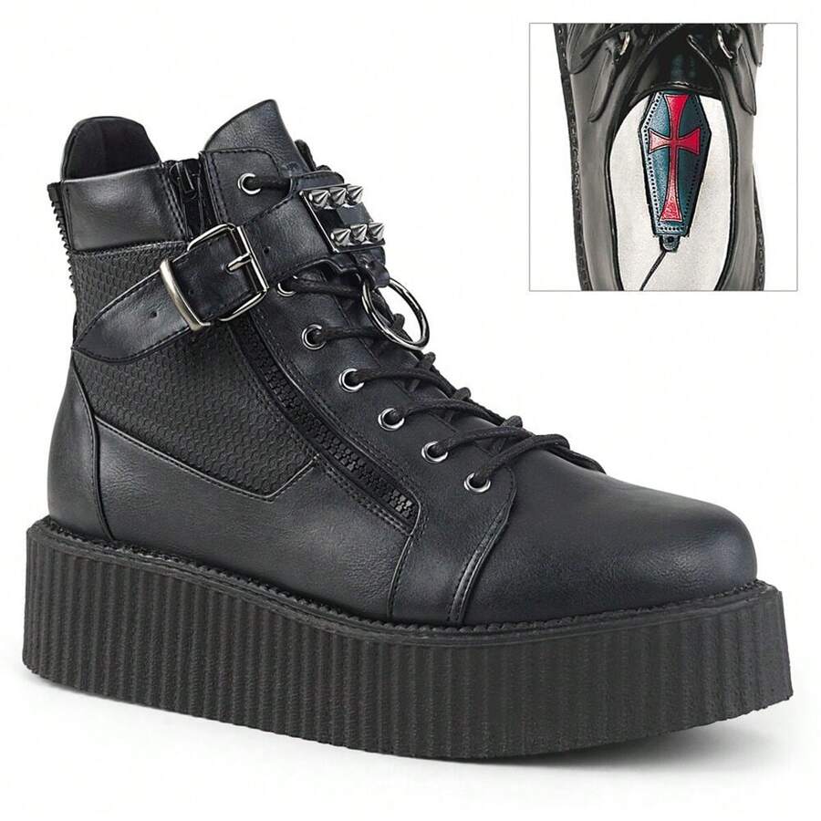 Botas con plataforma negra, estilo creepers, zapatillas de skater, botas militares, zapatos punk góticos para hombre