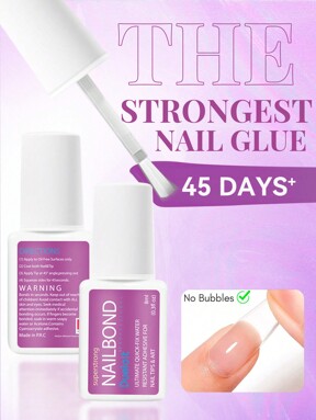 Extra Strong Brush-On Nail Glue For Acrylic Nails, Nail Tips & Press-On Nails (8ml) With File For Glue-On Fake Nails, Fix Broken Nail Repair. Acrylic Nail Glue Nail Bond Nail Glue Gel,Random