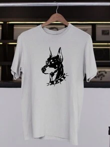 Dobermann Old School T-Shirt Stylish Skate Streetwear Skater Tumblr Various Colors 100% Cotton - 灰色 - 查看 1