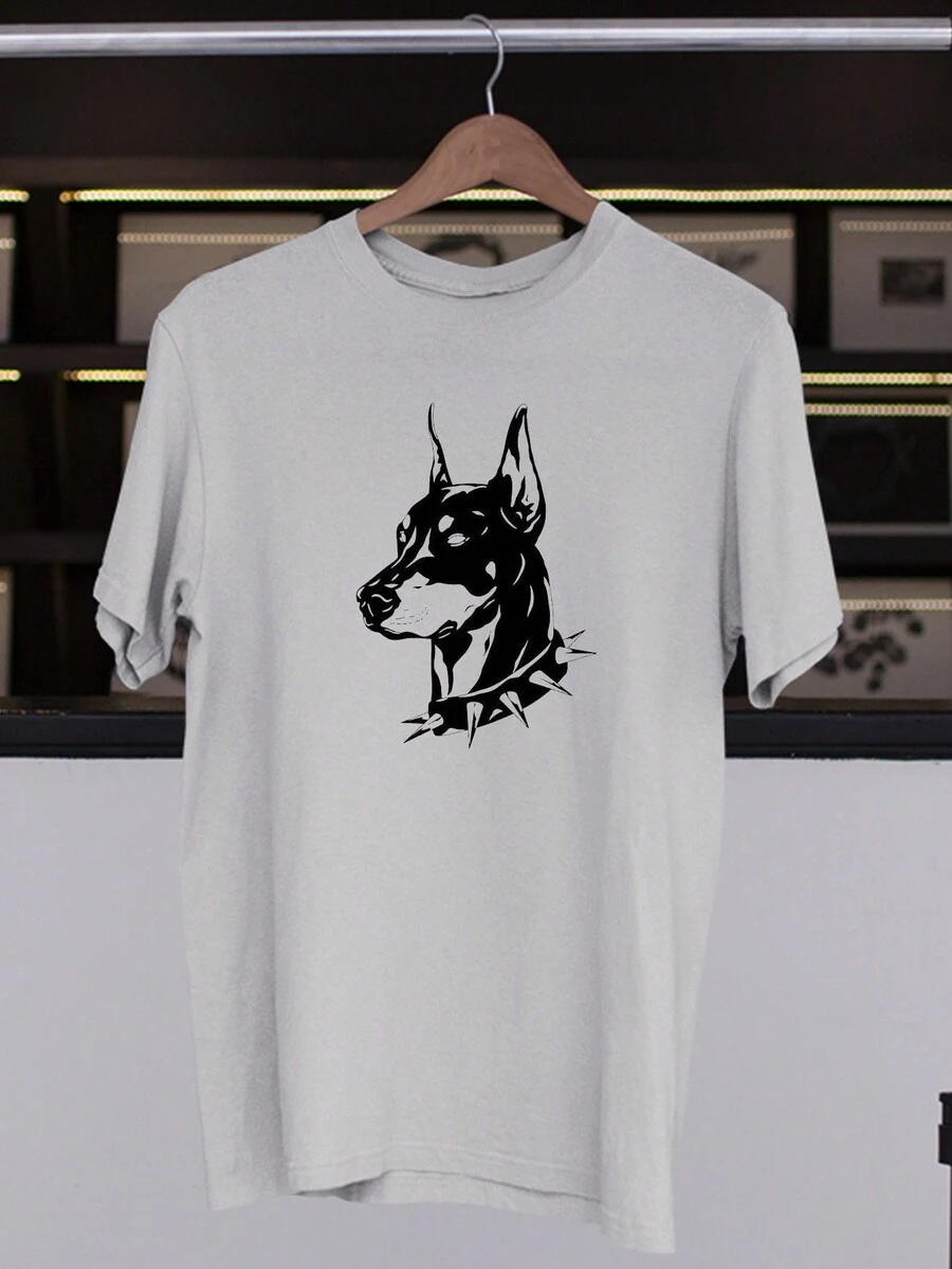 Dobermann Old School T-Shirt Stylish Skate Streetwear Skater Tumblr Various Colors 100% Cotton - 灰色 - 查看 1