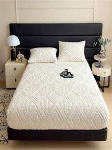 1 pièce Drap-housse en velours gaufré de style européen - milk-shake blanc - Voir 8