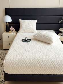 1 pièce Drap-housse en velours gaufré de style européen - milk-shake blanc - Voir 6