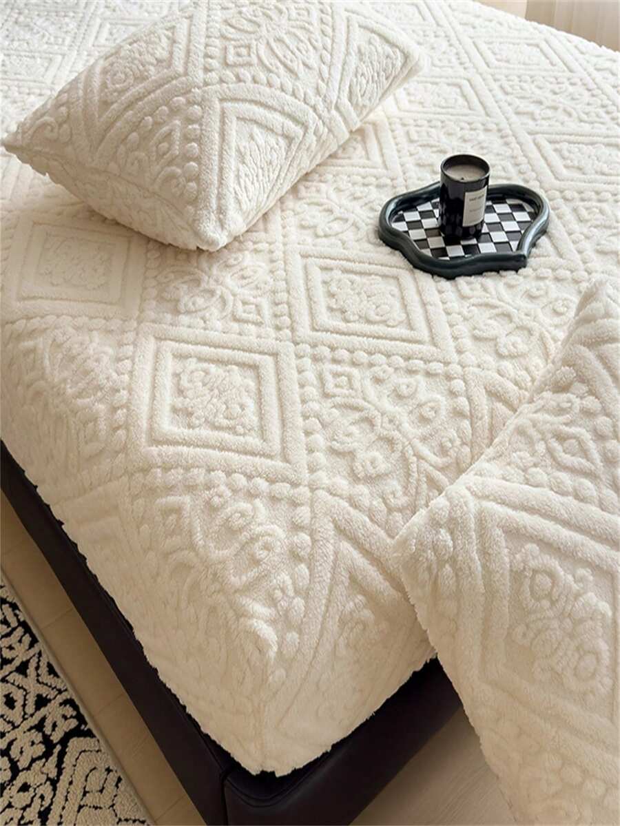 1 pièce Drap-housse en velours gaufré de style européen - milk-shake blanc - Voir 1